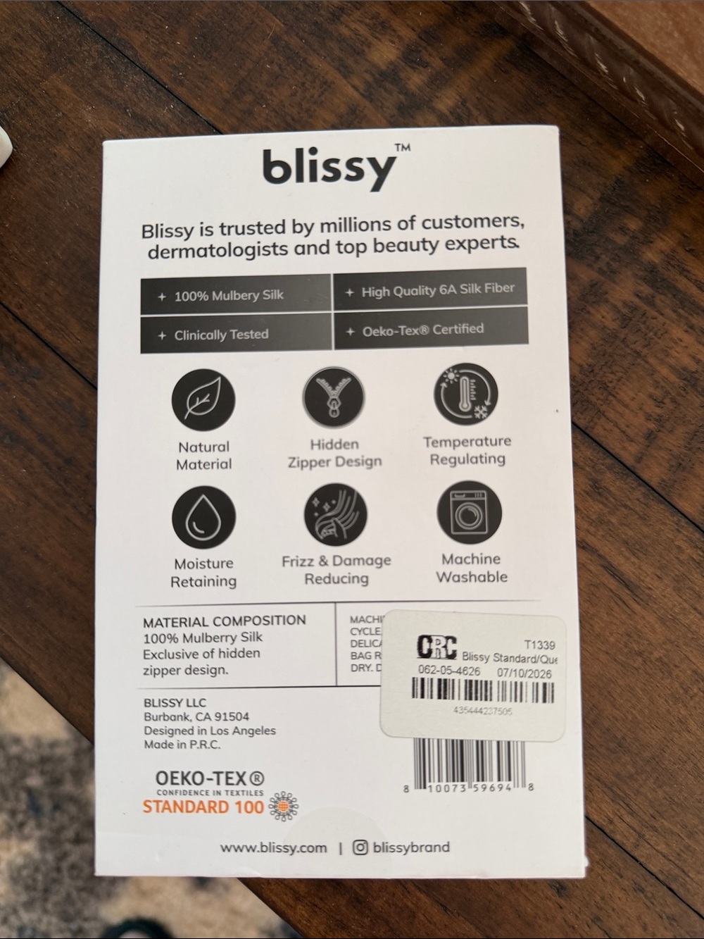 Blissy 100% Mulberry Silk Pillowcase - Picture 2 of 2